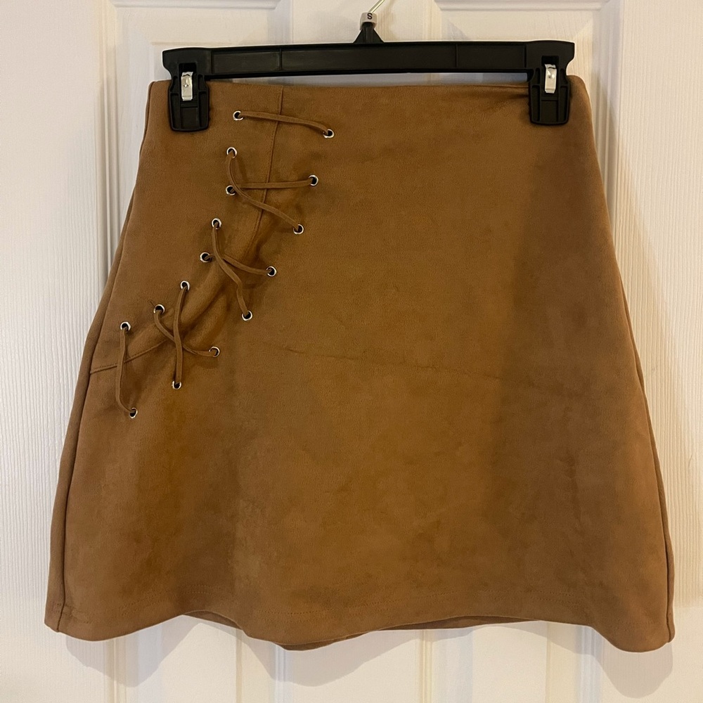Brown Faux Suede Skirt